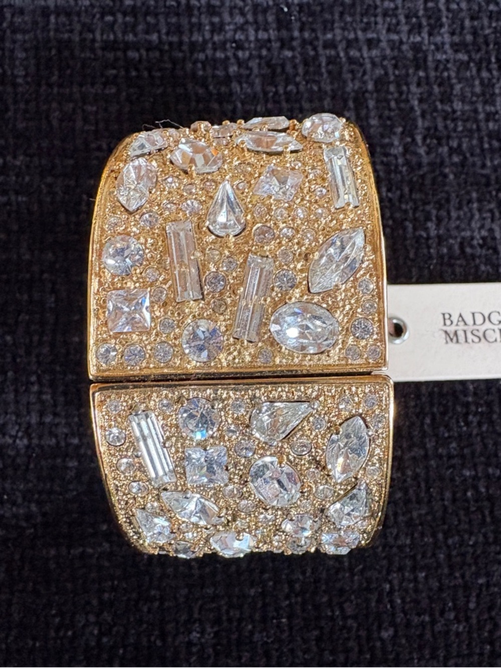 Badgley-Mischka Gold Crystal-Embellished Wide Cuff Bracelet/Watch